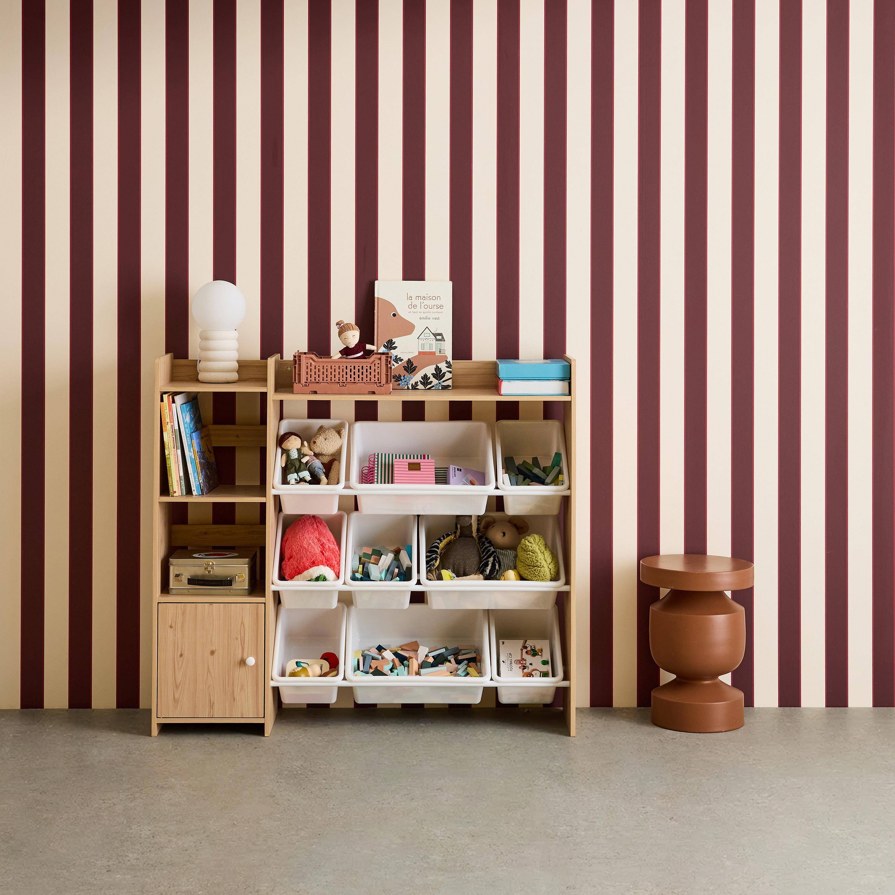 Sora - Mueble para niños con 9 cubos, 4 estantes y 1 puerta