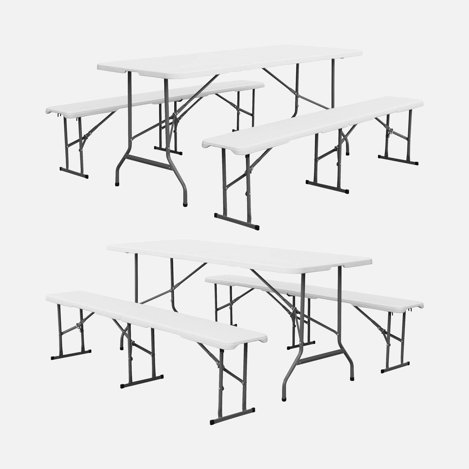 Fiesta set - Mesa de recepción plegable acero 2 bancos, set de 2