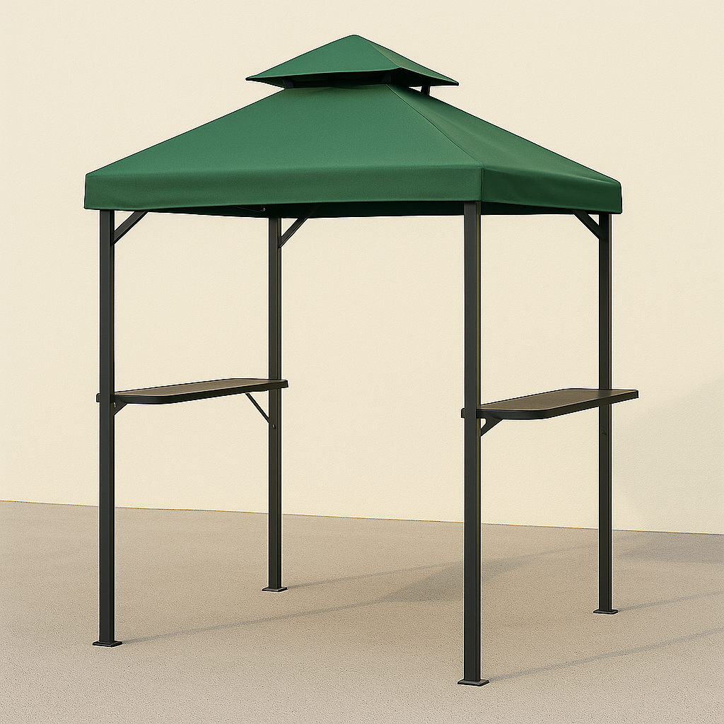 Cenador barbacoa verde acero poliéster exterior 240x150x255 cm