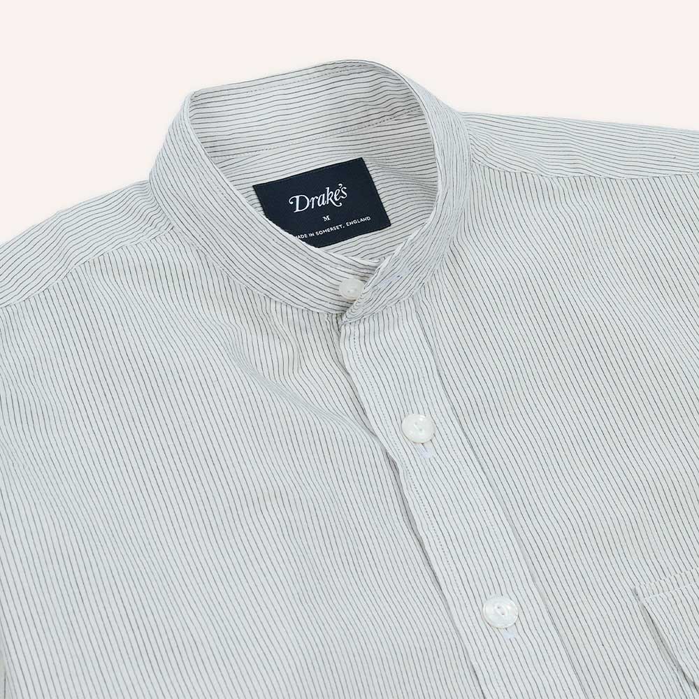 Drake's - Chemise à Col - Blanc Rayé