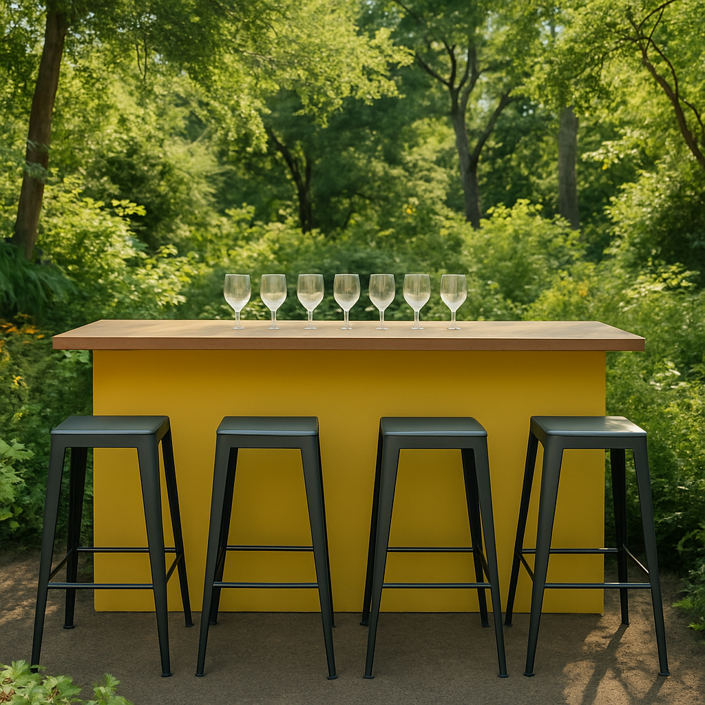 Bar de jardín Amarillo Madera y Metal Exterior Terraza 160x60x105 cm