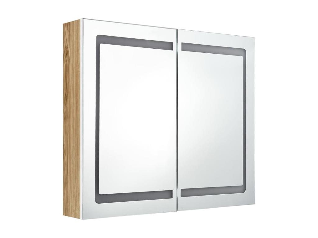 Armario de baño con espejo LED blanco y roble 80x12x68 cm