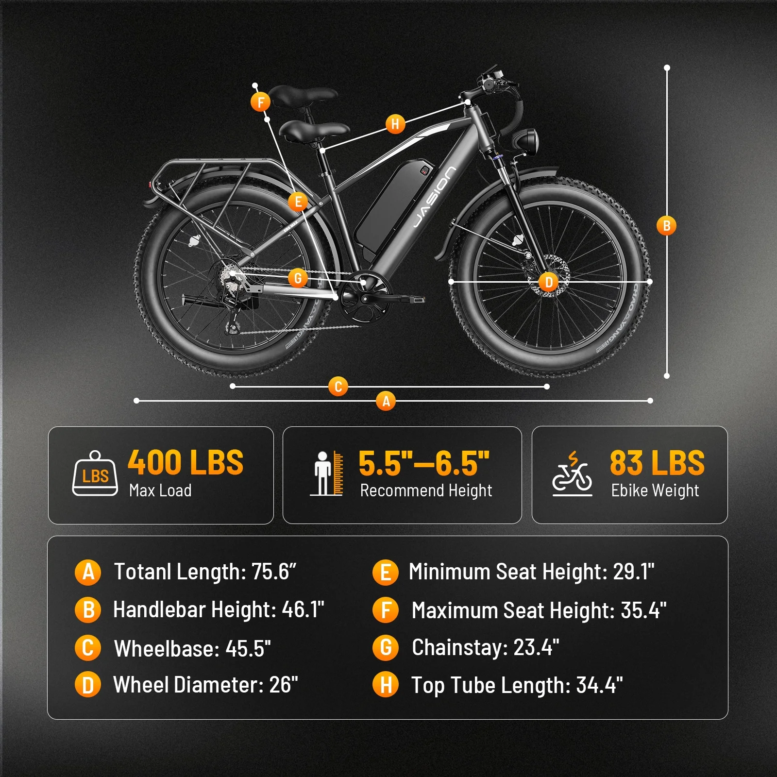 Jasion EB5 MAX Electric Bike for Adults, 750W Electric Mountain Bike with 48V 15Ah Battery, 26'' Fat Tire Off-Road Ebike, 28MPH Shimano 7 Speed Bicycle UL2849 - Image 9