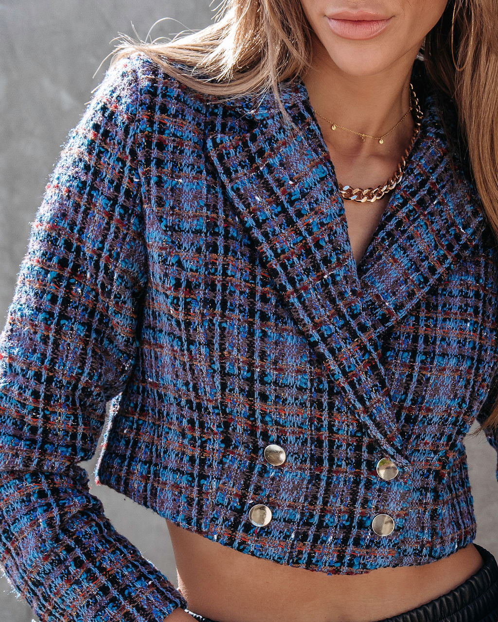 Breaking The Rules Tweed Crop Blazer - Purple Multi - Se7enfashion
