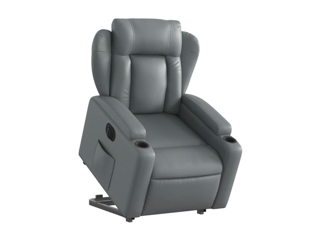 Sillón reclinable elevable eléctrico de cuero sintético gris