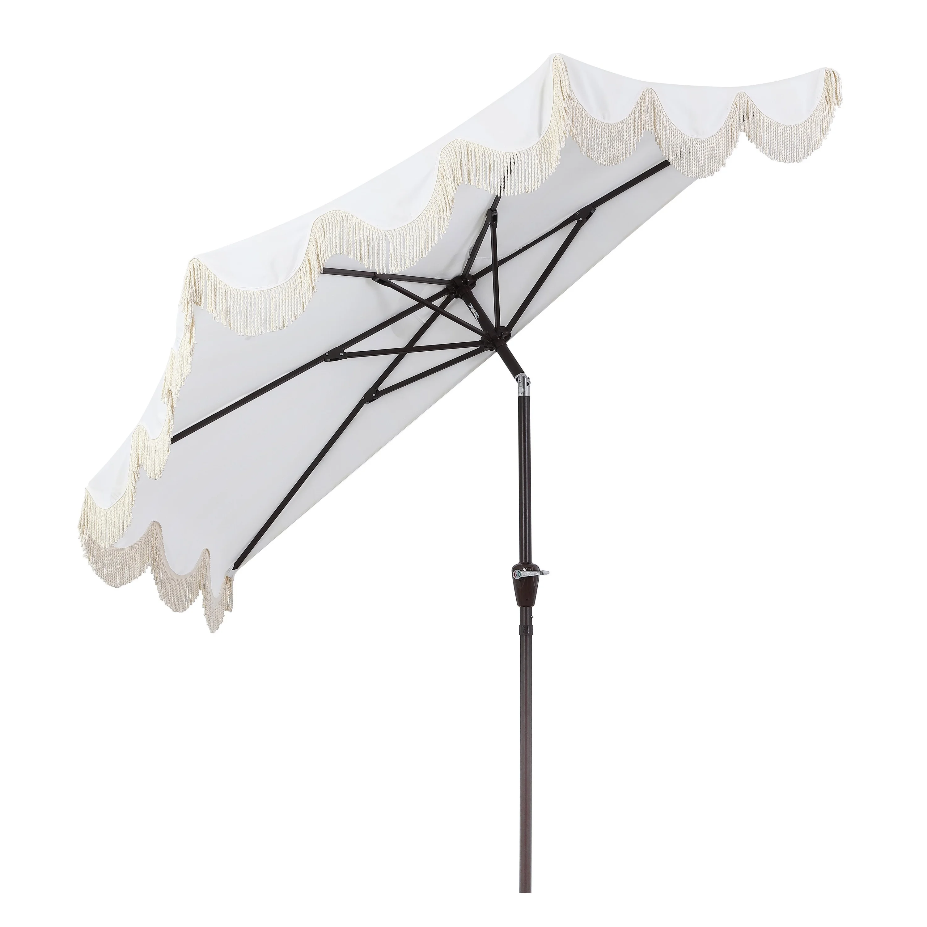 JONATHAN Y Beverly 9 ft. Half Market Patio Umbrella, Designer Classic Scalloped Fringe with Crank, Tilt Button and UV Protection, Blue/White/Cream, Dark Brown Pole - Image 51