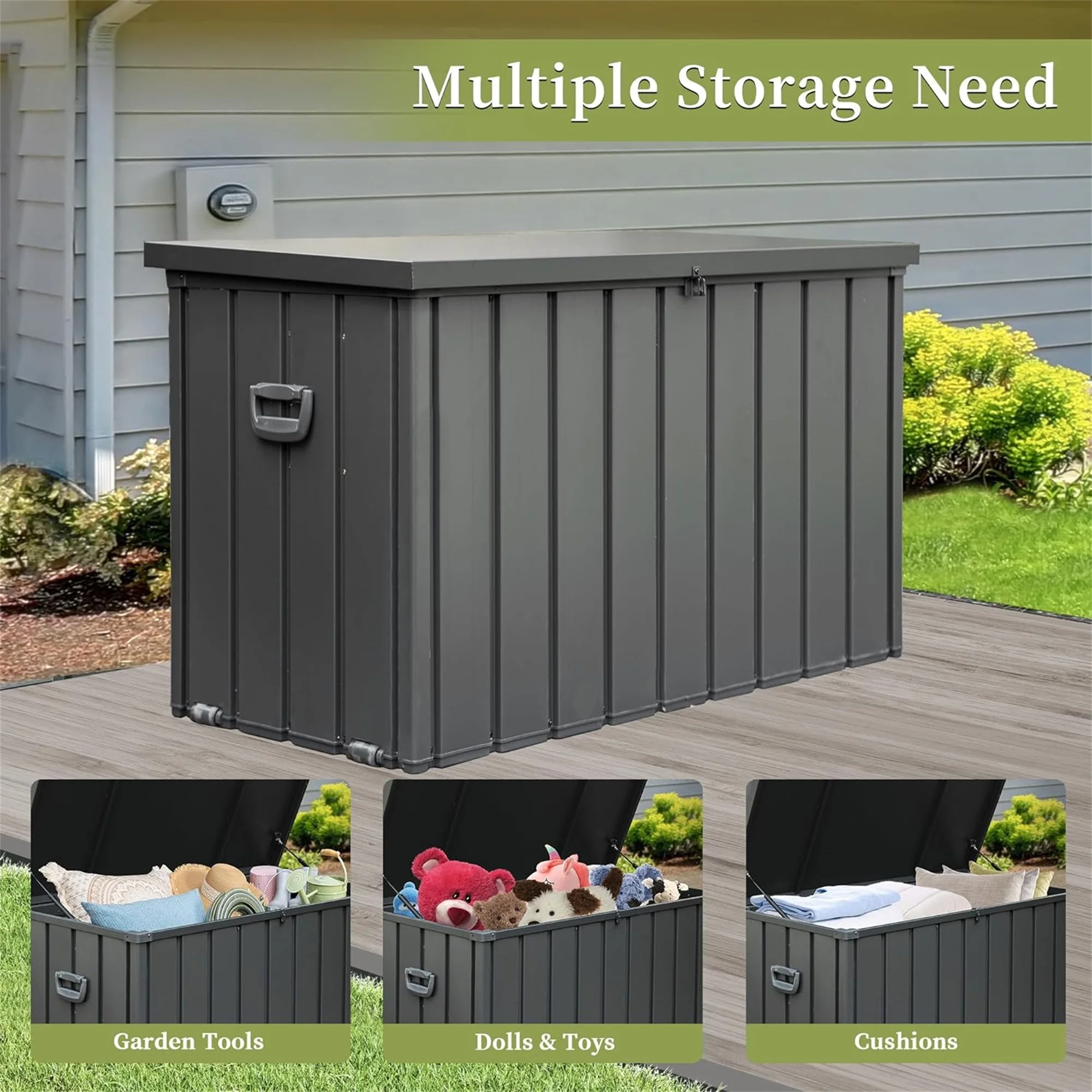 100 Gallon Outdoor Storage Deck Box Waterproof, Large Patio Poolside Storage Bin for Outside Cushions, Throw Pillows, Garden Tools (Dark Gray) - Image 13