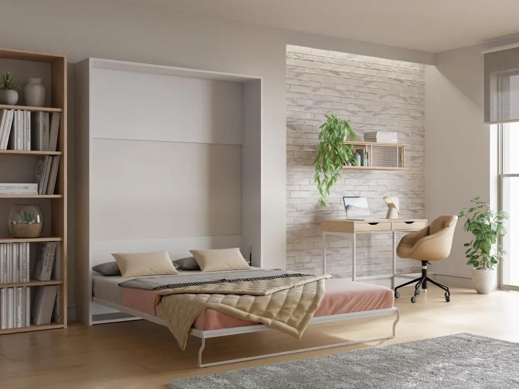 Cama abatible de 160x200 cm - Apertura vertical manual - Blanco - Banakdecoracion II 33944LWIM