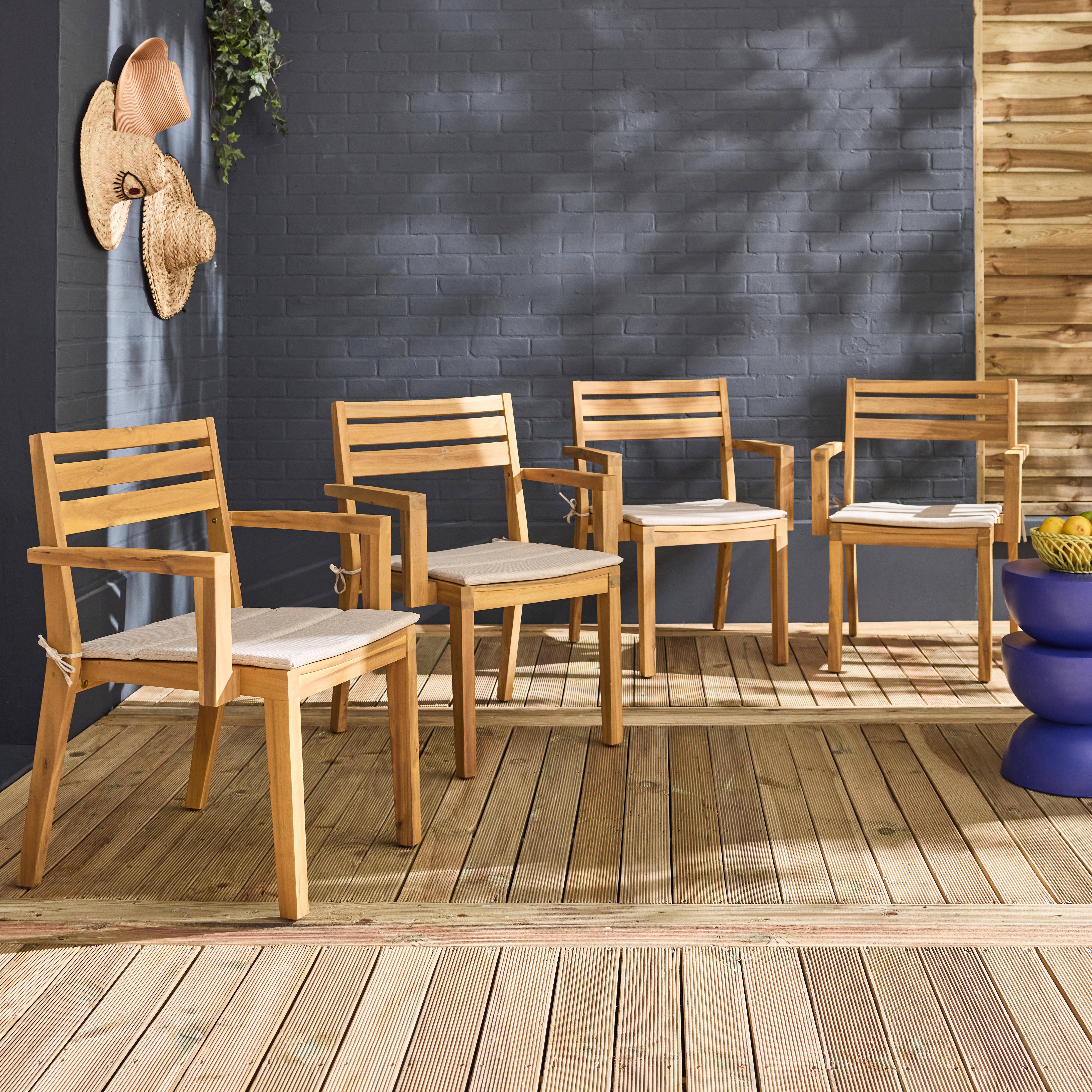 Merina - Silla de jardín de madera de acacia con cojín, set de 4