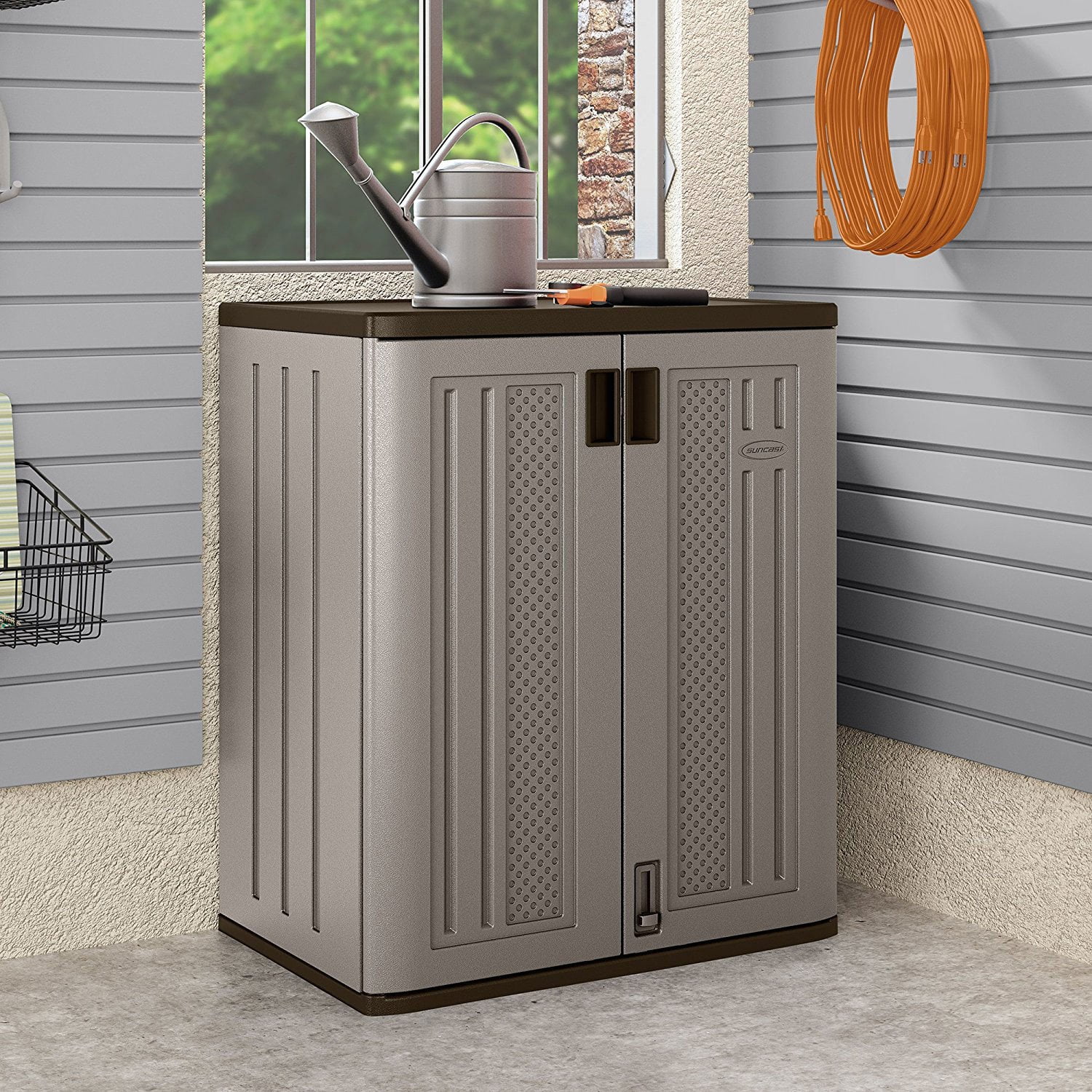 Suncast 2-Shelf Resin Base Cabinet, Platinum Metallic - Image 26