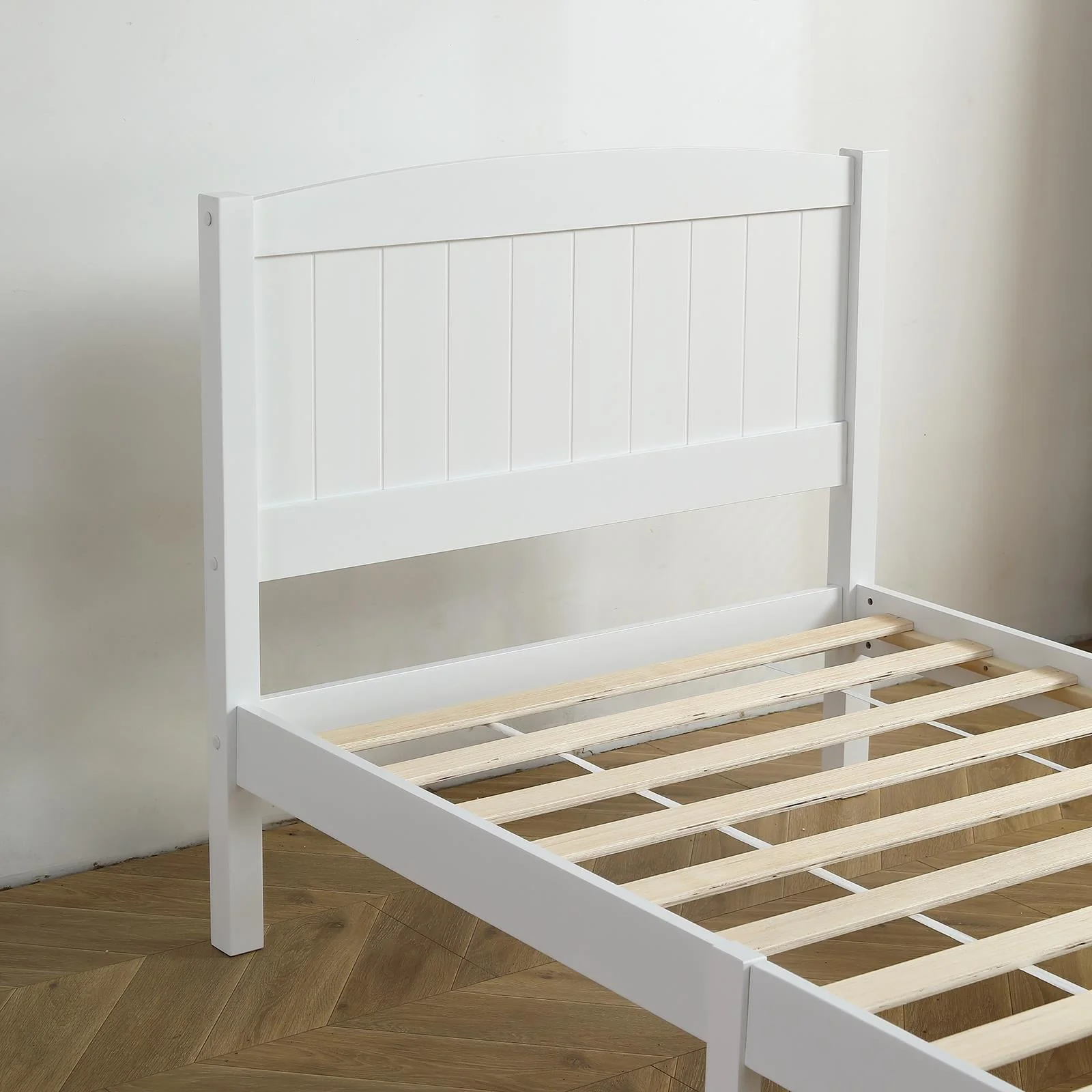 Zimtown Twin Bed Frame,Solid Pine Wood Kids Twin Platform Bed Frame, Bedroom Twin Bed with Headboard for Adults, White - Image 9