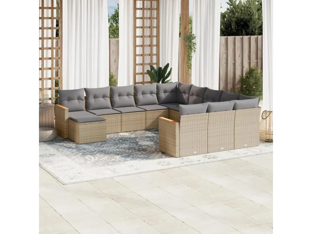 Mobtrendy Juego de sofás jardín con cojines beige mezcla 12 pzas ratán PE xifm10135