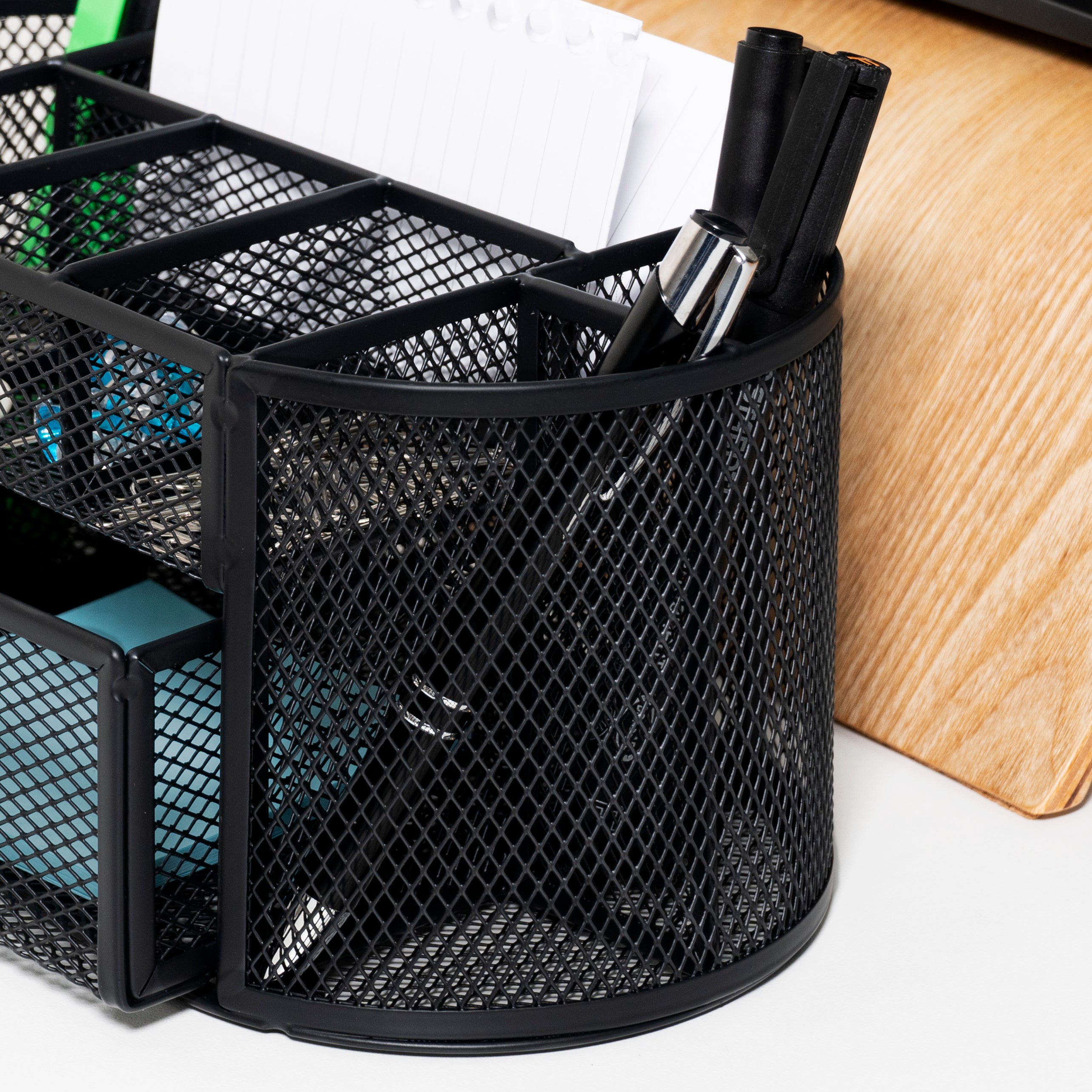 QUVIO Bureau organizer 8 vakken + 1 lade met gaas - Zwart