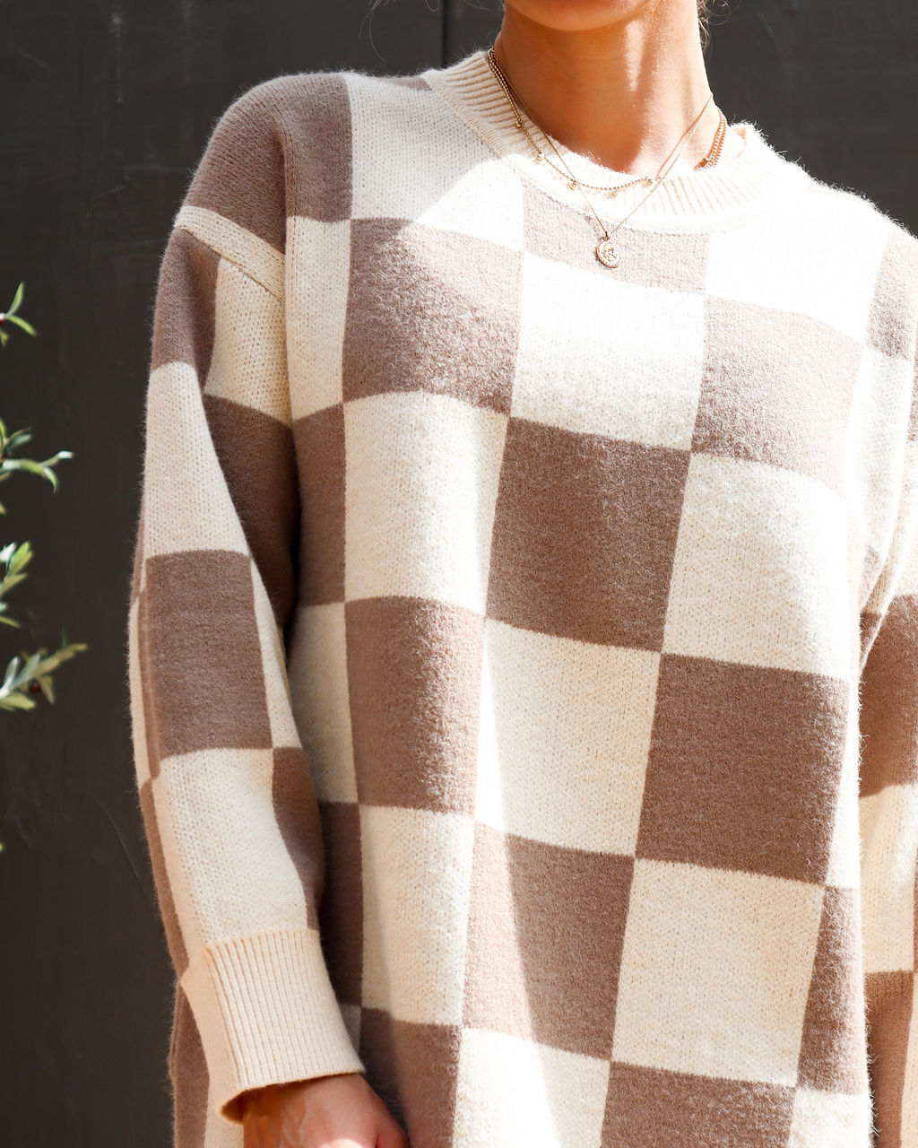 Queen Of Moves Checkered Pullover Sweater - Tan - Se7enfashion