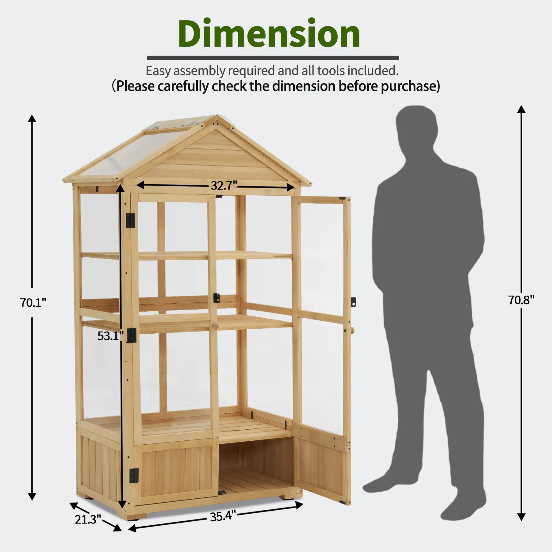 MCombo Cold Frame Greenhouse, 3 tier Wooden Greenhouse Cabinet with Adjustable Shelf, Garden Cold Frame Shed for Outdoor Indoor Use, 0847 - Image 3