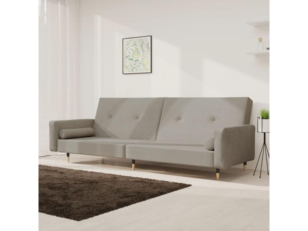 Sofá cama de 2 plazas con dos almohadas terciopelo gris claro