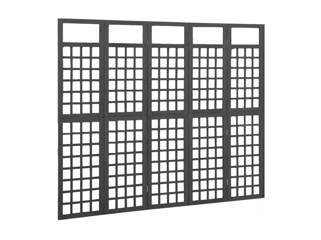 Biombo/Enrejado de 5 paneles madera de abeto negro 201,5x180 cm