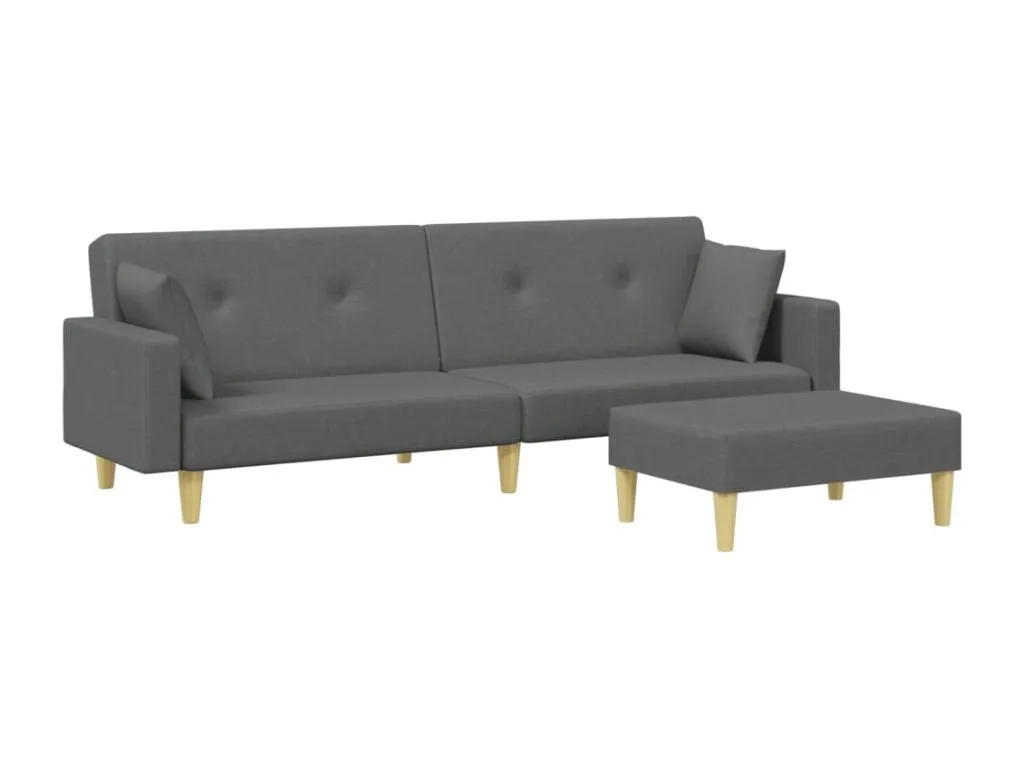 Sofá Cama de 2 Plazas con Taburete en Tela Gris Oscuro RI4819269