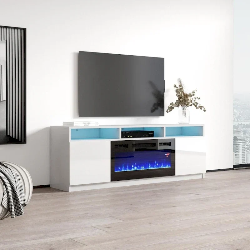Modern 63-Inch TV Stand with Reno 05 Electric Fireplace