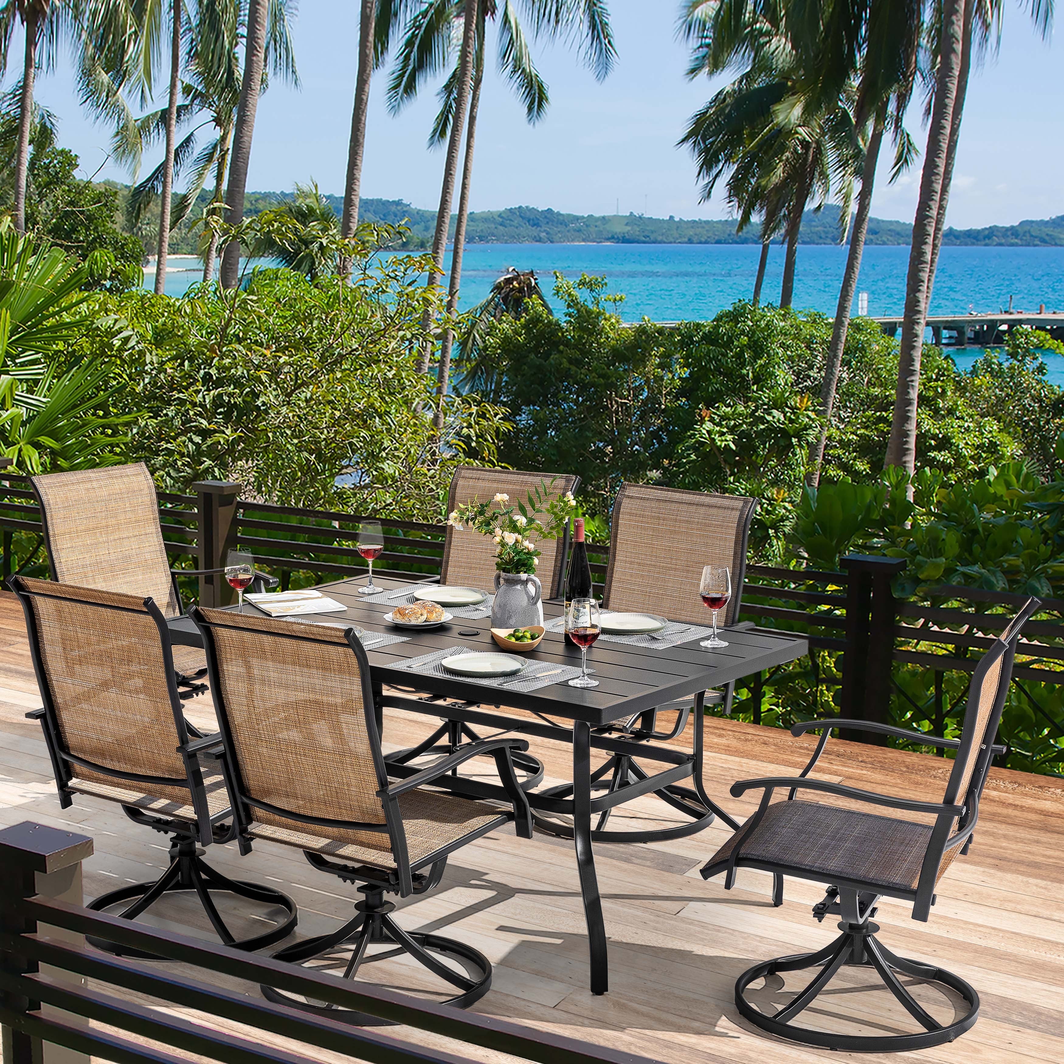 Nuu Garden 5 Piece Outdoor Patio Dining Set, Metal Patio Furniture Set 4 Textilene Swivel Chairs and 37" Square Iron Umbrella Dining Table,Black and Brown - Image 12