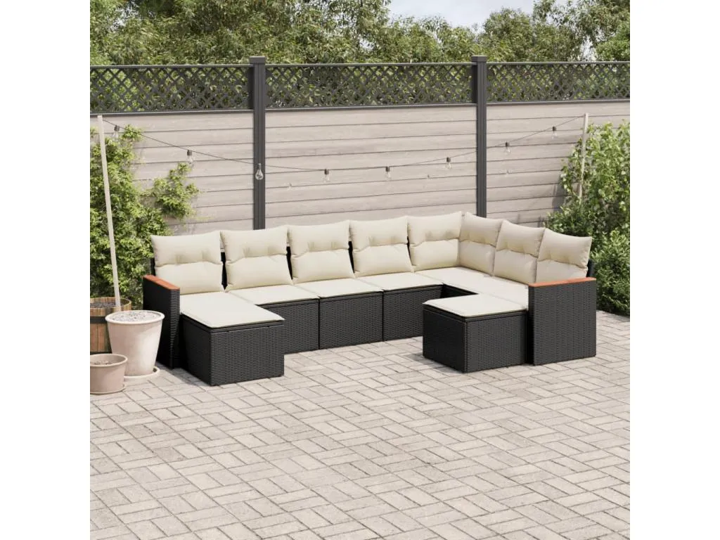 Set de sofás de jardín 8 piezas y cojines ratán sintético negro adtb95694