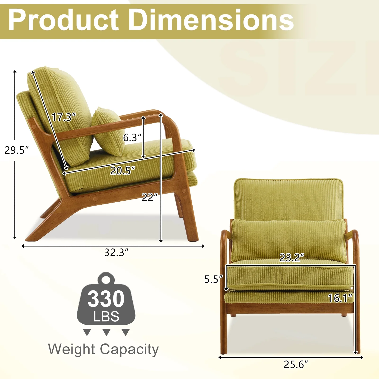 Ktaxon Accent Chair Corduroy Upholstered Armchair, Reading Club Chair with Pillow and Solid Wood Frame for Living Room Bedroom Furniture Off White - Image 127