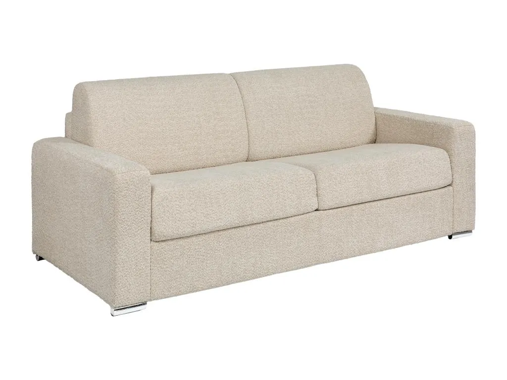 Sofá cama de 4 plazas de apertura rápida de tela rizada beige - Cama de 160 cm - Colchón de 18 cm - Decoencanto