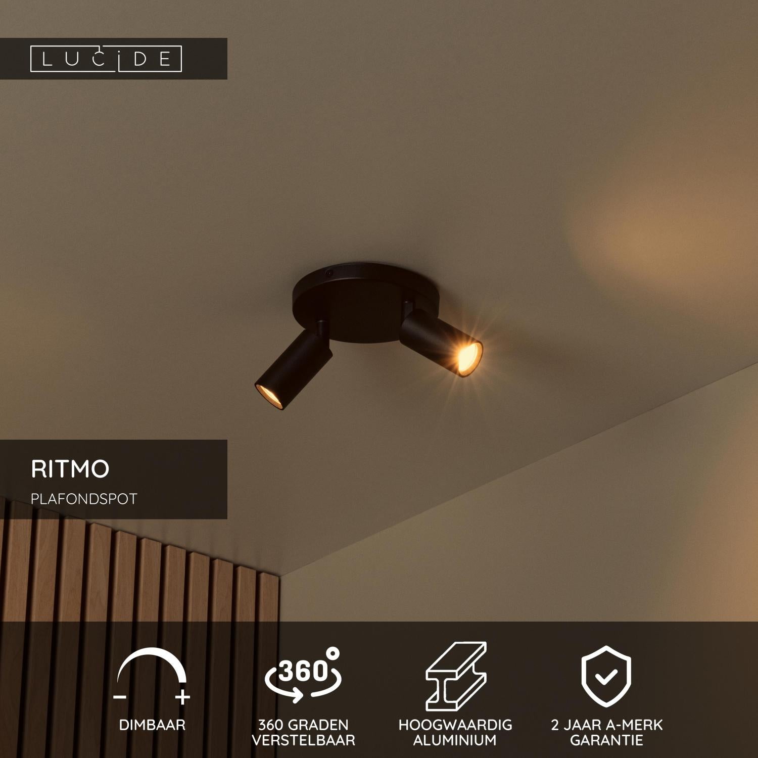 Lucide RITMO Plafondspot - Zwart