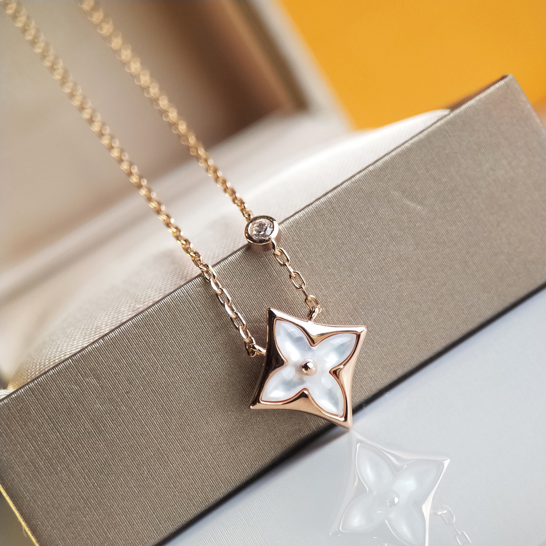 Louis Vuitton Rose Gold White Mother of Pearl Blossom Earrings Necklace - Original Replica Club