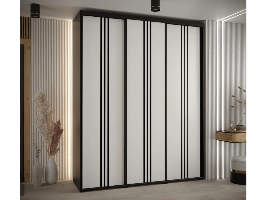 Armario Davos 6 corredero 235,2x200x45 cm 3 puertas diseño negro/blanco/negro pvz3168036