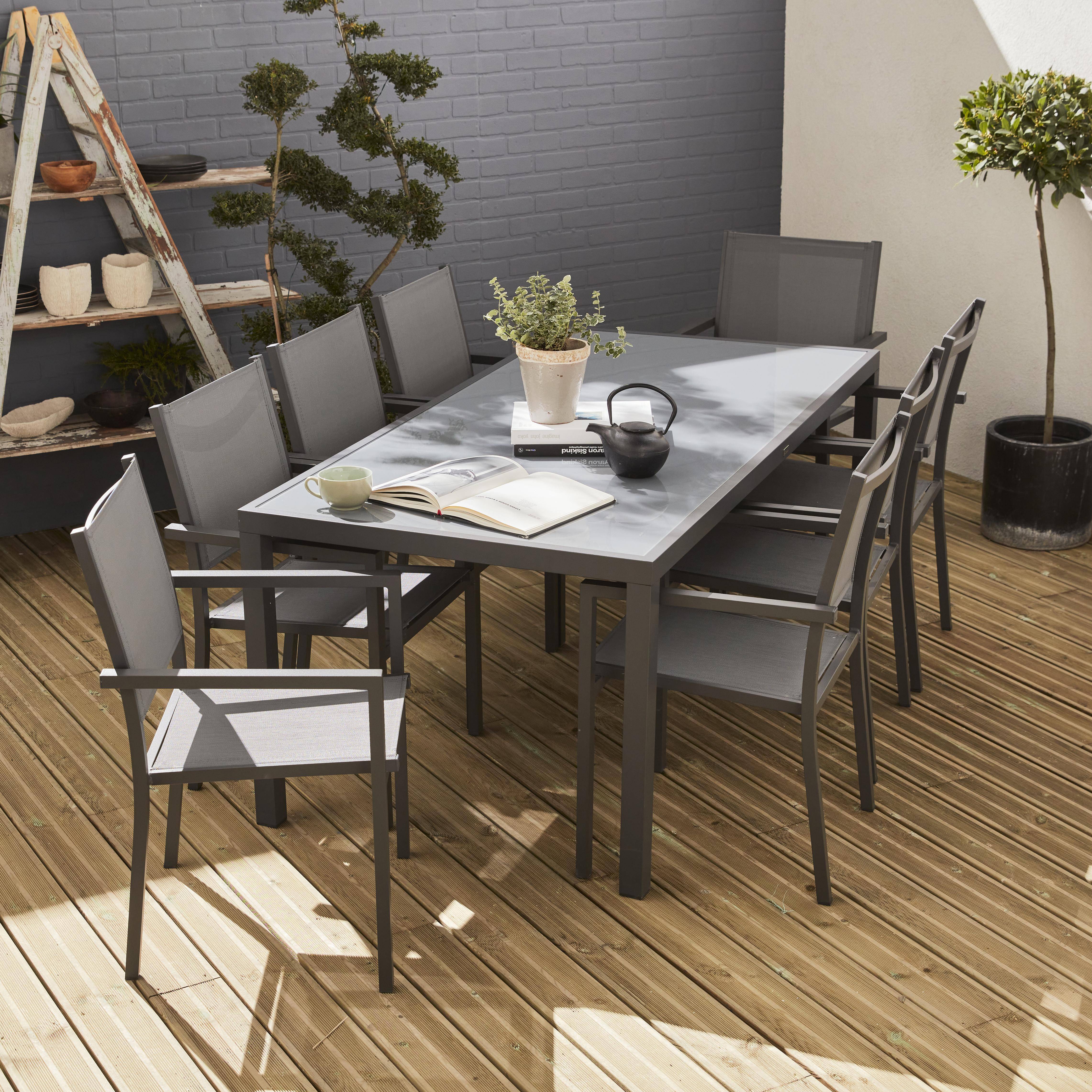 Capua 180 - Conjunto mesa de jardín de aluminio y de textileno, 8 sillas