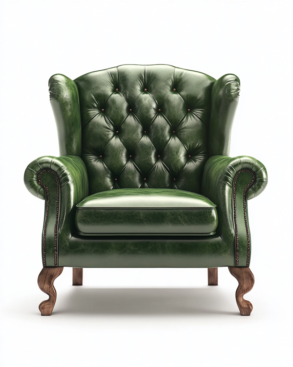 Sillón vintage verde estilo Chesterfield en piel