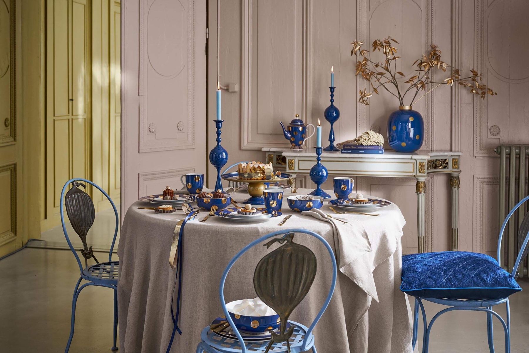 Set/2 Bowls Dot Delight Navy/Gold 15cm