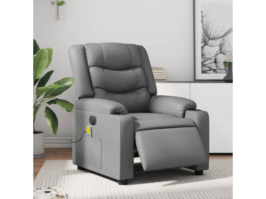 Sillón de masaje reclinable eléctrico cuero sintético gris