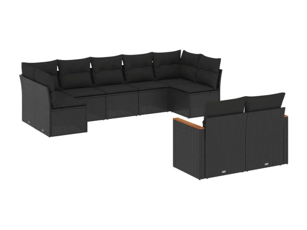 Set de sofás de jardín 8 piezas y cojines ratán sintético negro 84228nqom