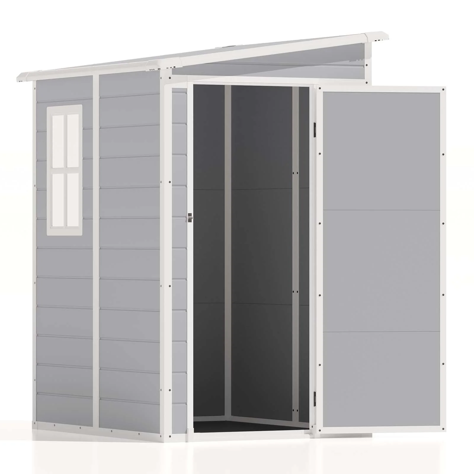 Patiowell 5x4 FT Outdoor Storage Shed, Resin Storage Shed with Floor & Window & Lockable Door for Patio Furniture, Garden Tools and Bicycle, White - Image 3