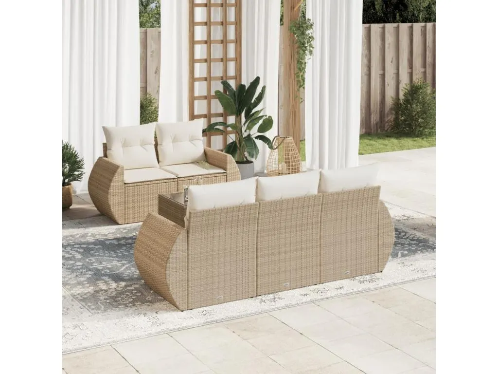 Juego de sofás jardín con cojines 6 piezas ratán sintético beige VMZG41018