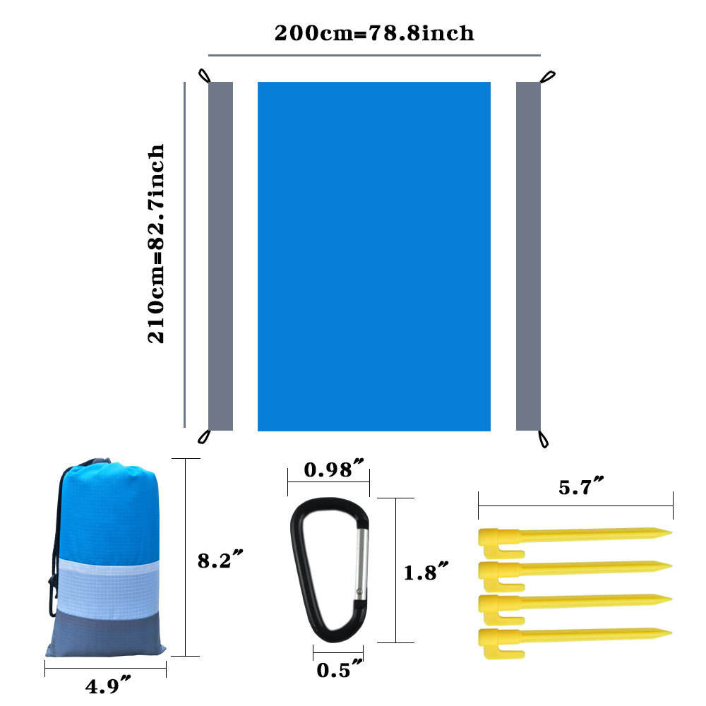 Oversized Waterproof Picnic Blankets Quick Drying Lightweight Family Mat with 4 Stakes for Outdoor