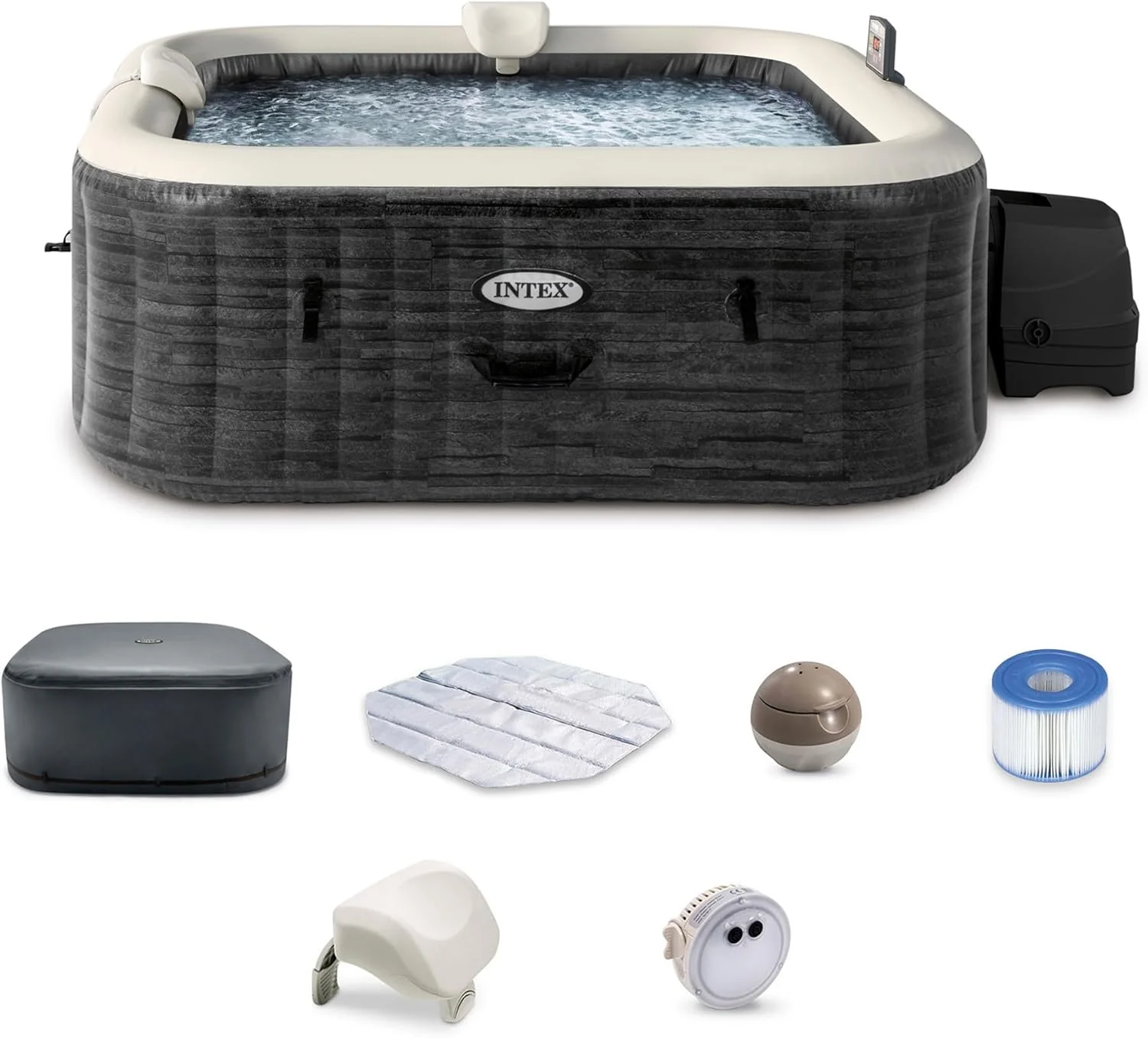INTEX 28451EP PureSpa Greystone Deluxe Spa Set Includes Energy Efficient Spa Cover