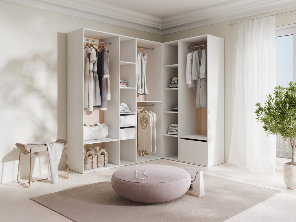 Armario esquinero modular 242.5 Cm - blanco y natural