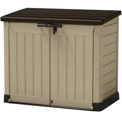Keter Store It Out MAX Horizontal Durable Resin Outdoor Storage Shed With Heavy Duty Floor and Locking Latch and Double Doors, Beige