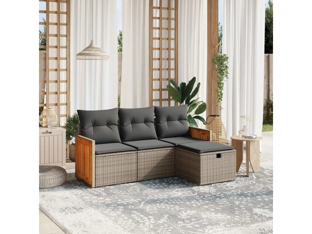 Andreuworldcasa Set de sofás de jardín 4 pzas y cojines ratán sintético gris