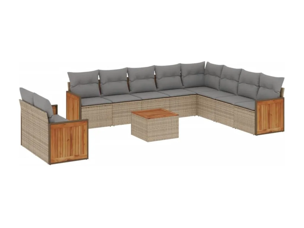 Set de sofás de jardín 11pzas con cojines ratán sintético beige GKJK66400