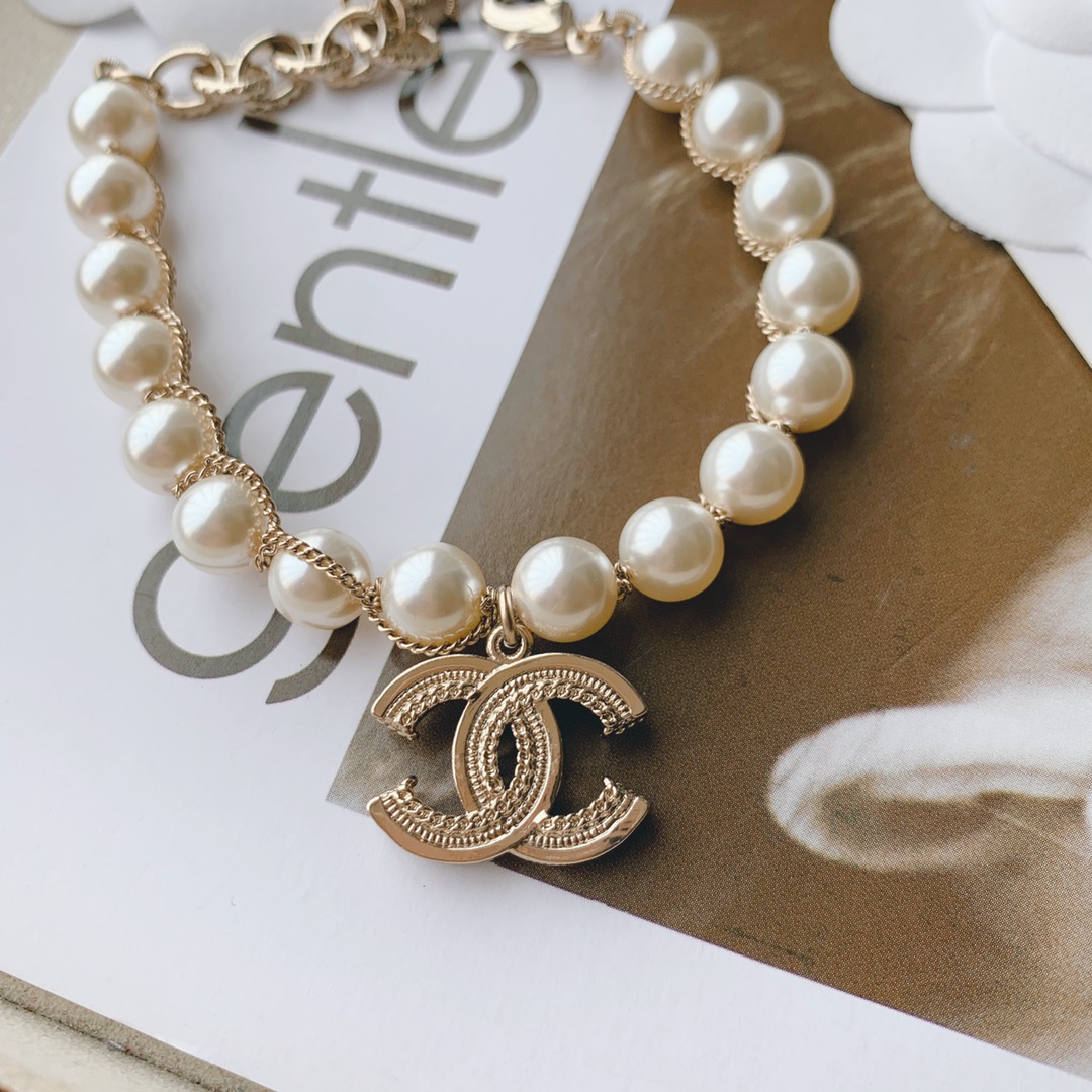 Chanel Light Gold Chain Wrap Pearl Bracelet with CC Charm - Original Replica Club