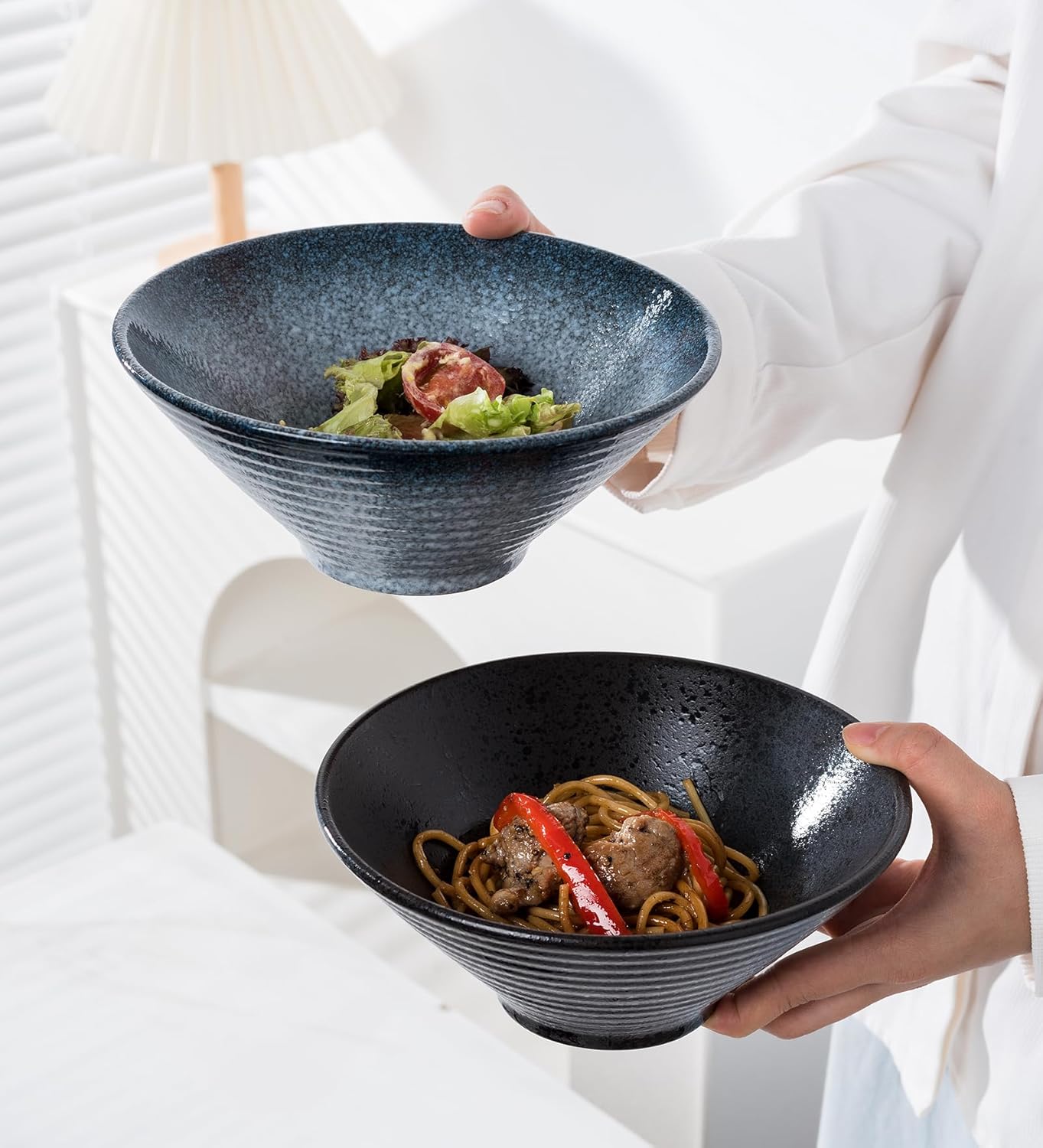 Jusalpha Ceramic Ramen Bowl Set, 7 Inch Asian Noodle Soup Bowls, Set of 4 (4, 7 Inches)