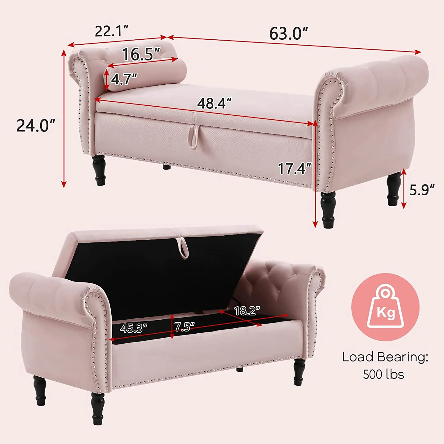 Sumdeal 43.5" Storage Ottoman Bench with 250lb Seating, Linen Upholstered Wood Legs Safety Hinge Flip Top Oval Foot Rest Long Stool for Sofa Couch Bedroom End of Bed Living Room Entryway, White - Image 76