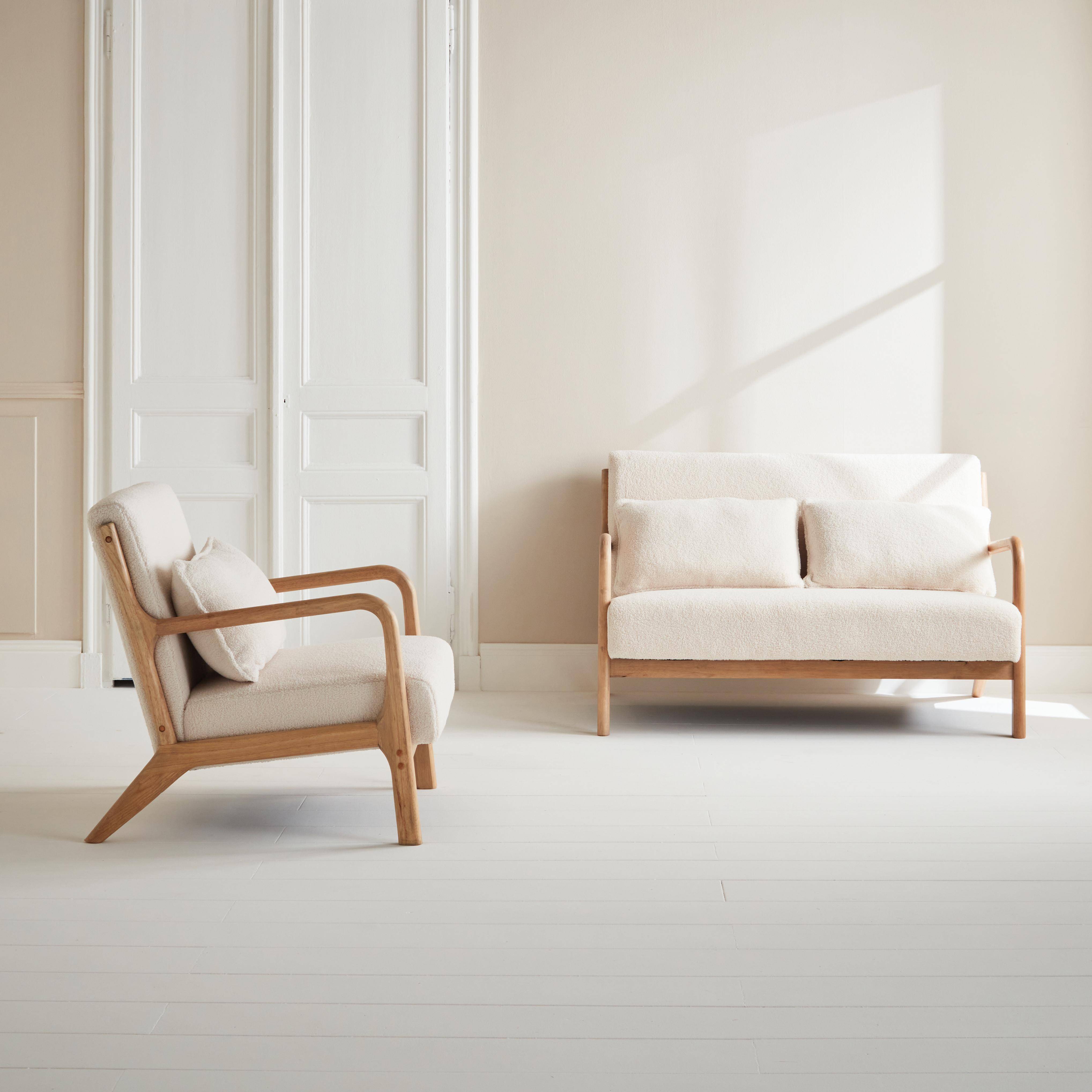 Lorens - Banco de 2 plazas + sillón de madera con borreguito