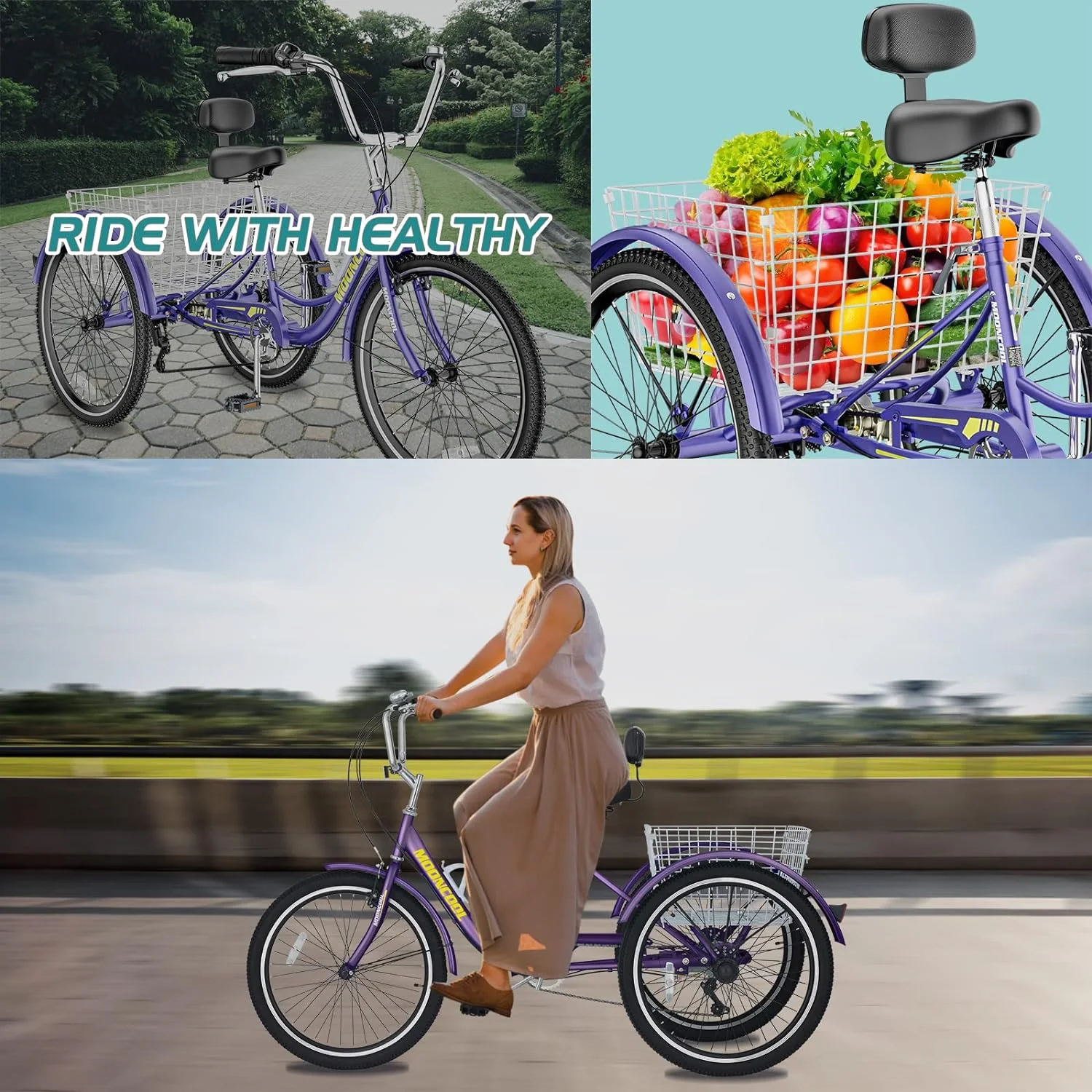 FICISOG 7 Speed Adult Tricycle for Women, 20/24/26 Inch Adult Trike with Basket, 3 Wheel Bikes for Adults Seniors, Cruise Trike for Shopping Picnic - Image 29