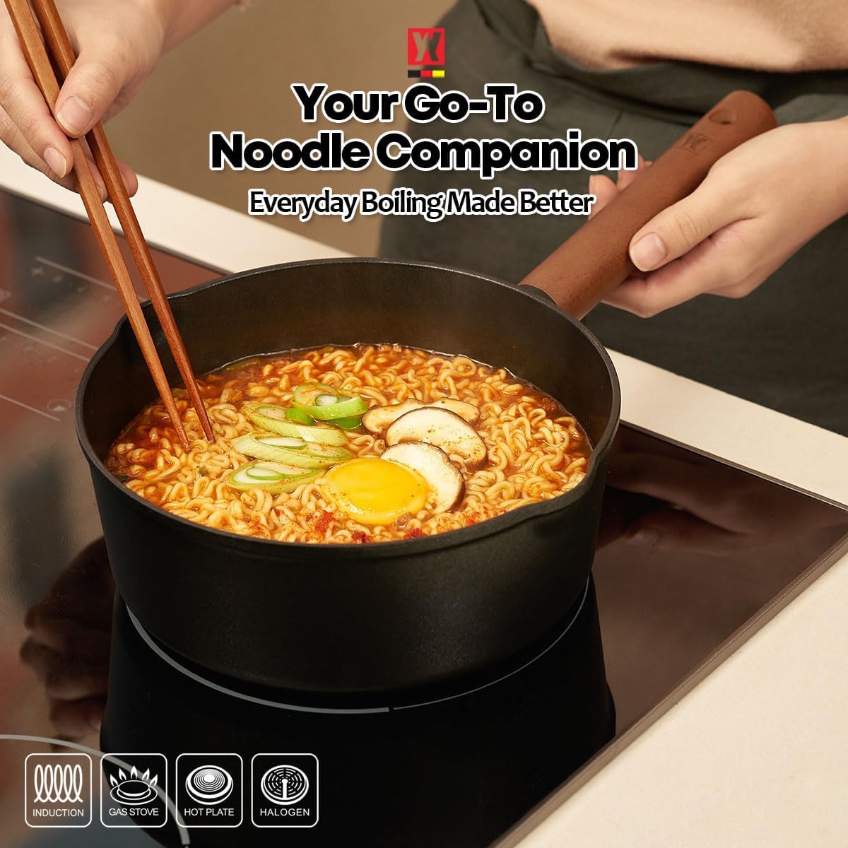 WAGENSTEIGER Aluminum Saucepan with Titanium Coated Non-Stick Surface, 7-Layer Coating With Zelkova Wooden Handle, For Professional Chef & Home Cook, Made in Korea (14.76