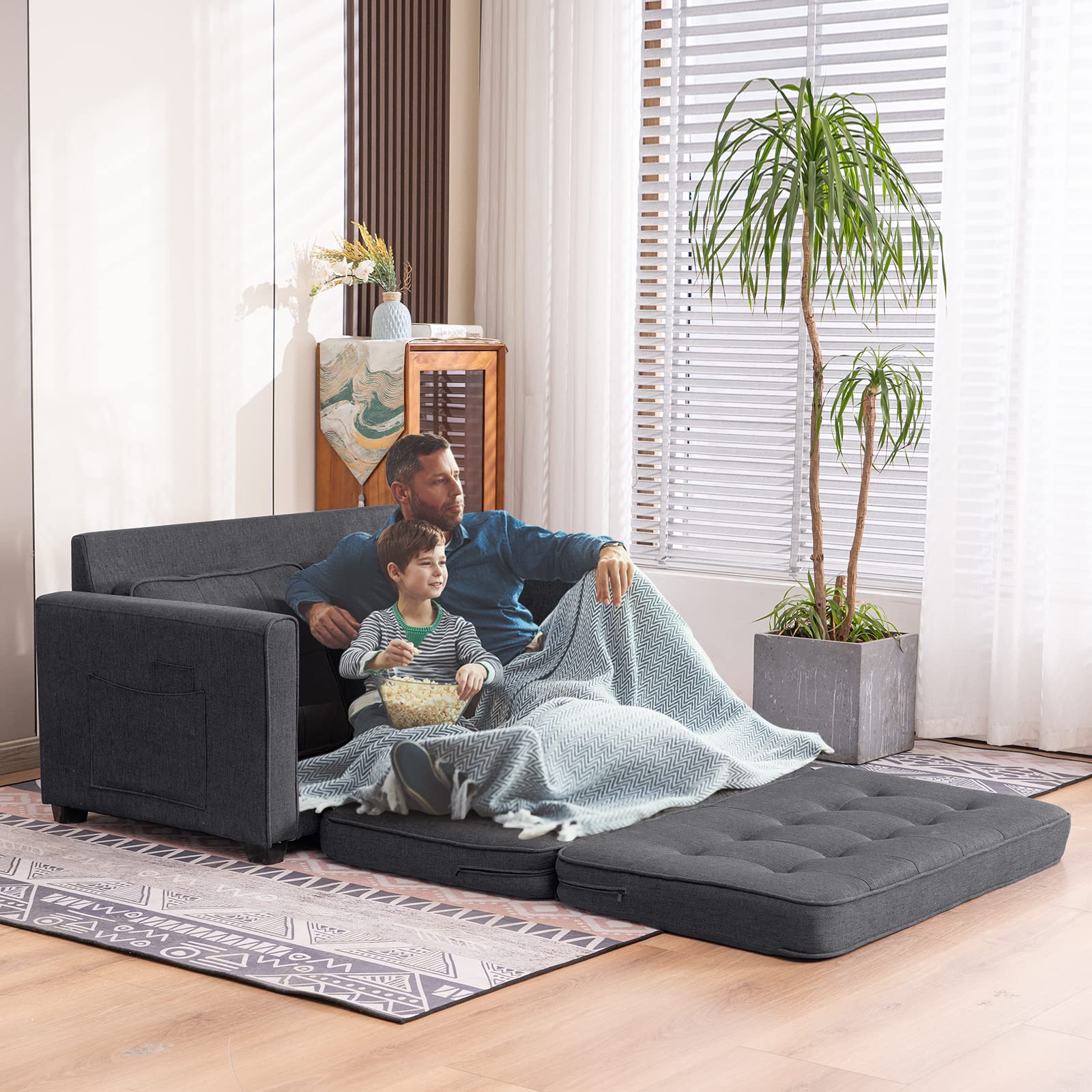 80in Loveseat Sleeper Convertible Loveseat Sofa Bed Black/Navy Blue/Dark Grey/Light Grey/Teal Blue